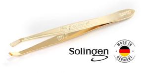 img 2 attached to 🔱 Premium Solingen Eyebrow Tweezers - Slanted Tip, Professional Stainless Steel, Made in Germany (Gold)