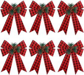 img 4 attached to 🎀 Festive Decorative Bows: FUNARTY Christmas Red Buffalo Plaid Bows with Pinecone for Wreaths, Garlands, and Christmas Trees - 6 Pack