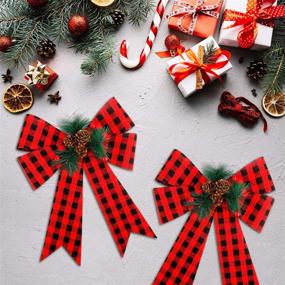 img 2 attached to 🎀 Festive Decorative Bows: FUNARTY Christmas Red Buffalo Plaid Bows with Pinecone for Wreaths, Garlands, and Christmas Trees - 6 Pack