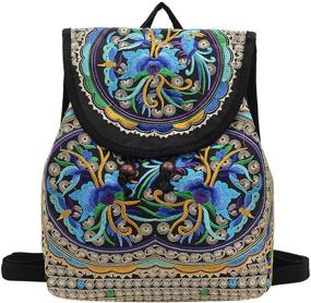 img 4 attached to 🌼 Boho Vintage Embroidered Backpack Purse for Women - Canvas Shoulder Bag with Hippie Vibes for Girls