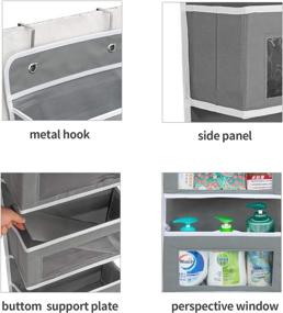 img 2 attached to 🗄️ Thicken Gray Wall Mount Pocket Organizer for Pantry, Baby Nursery, Bathroom, Closet, Dorm - 5 Clear Window Pockets for Easy Storage