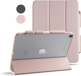 img 4 attached to TineeOwl Mocha iPad Air 4 Case 2020 (4th Gen) 10.9 - Ultra Slim Matte Case with Pencil Holder + Tri-fold Smart Cover, Shock Absorption, Lightweight (Pale Pink)
