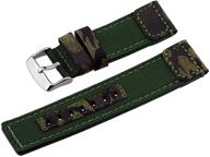 🌿 premium italian design 24mm camouflage green canvas band with genuine leather backing – perfect replacement accessory logo