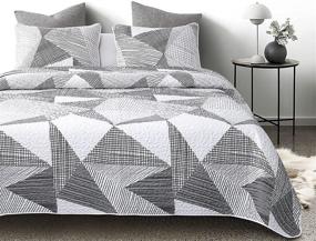 img 3 attached to 🛏️ Geometric Triangle Quilt Set - Modern Pattern in Black, White, and Gray Grey - 100% Cotton Fabric with Soft Microfiber Fill - King Size Bedspread Coverlet Bedding Set (3pcs)