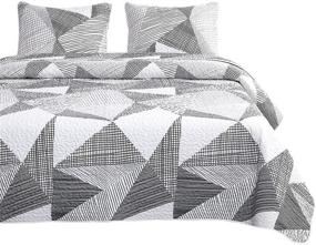 img 4 attached to 🛏️ Geometric Triangle Quilt Set - Modern Pattern in Black, White, and Gray Grey - 100% Cotton Fabric with Soft Microfiber Fill - King Size Bedspread Coverlet Bedding Set (3pcs)