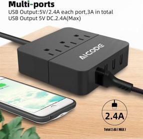 img 3 attached to Power Strip with USB and Surge Protector - 3 AC Outlets, 4 USB Ports, 1250W, 5ft Cord, Black - Portable for Cruise/Travel/Home/Office/School