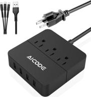 power strip with usb and surge protector - 3 ac outlets, 4 usb ports, 1250w, 5ft cord, black - portable for cruise/travel/home/office/school logo