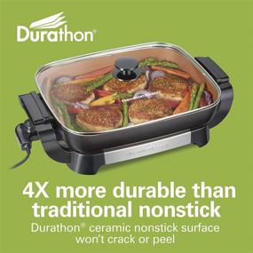 img 2 attached to 🍳 Hamilton Beach Durathon Ceramic Electric Skillet: Removable 12x15” Pan, Adjustable Temp, Reversible Design, Tempered Glass Lid (38529K)