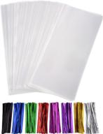 300 pack clear treat bags & cello bags with 320 twist ties in 8 colors - ideal for weddings, cookies, candy buffets, gifts, and valentine's chocolates (4 x 9 inches) logo