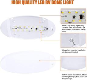 img 2 attached to Facon Fashion LED RV Dome Light, 9-1/4'' Length Oval Pancake Light with On/Off Switch - 12V Interior Ceiling Dome Light for RVs, Motorhomes, Campers, Caravans, Trailers, Boats