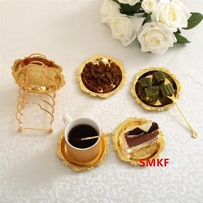 img 2 attached to SMKF Collection 6 Piece Coaster Set: Creative Non-Slip Metal Drink Coasters & Decorative Rack for Bar, Home, Kitchen, Coffee Table Centerpieces Decoration - Golden Design