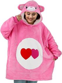 img 3 attached to 🐻 Unisex Vavalad Oversized Pink Bear Sweatshirt Blanket with Sleeves and Pockets - Animal Wearable TV-Blanket for Adults, Men, Women, Teens - One Size Fits All