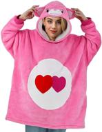 🐻 unisex vavalad oversized pink bear sweatshirt blanket with sleeves and pockets - animal wearable tv-blanket for adults, men, women, teens - one size fits all logo