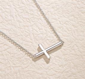 img 1 attached to 🕊️ FANCIME Sideways Cross Crucifix Pendant Necklace for Women Girls, High Polish 925 Sterling Silver, White Gold Plated, Fine Jewelry, 16" + 2