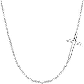 img 4 attached to 🕊️ FANCIME Sideways Cross Crucifix Pendant Necklace for Women Girls, High Polish 925 Sterling Silver, White Gold Plated, Fine Jewelry, 16" + 2