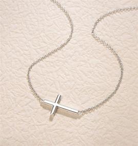 img 2 attached to 🕊️ FANCIME Sideways Cross Crucifix Pendant Necklace for Women Girls, High Polish 925 Sterling Silver, White Gold Plated, Fine Jewelry, 16" + 2