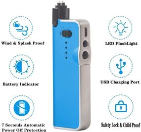 img 1 attached to 🔥 Rechargeable Electric Lighter with Safety Switch - USB Candle Lighter with Flashlight & LED Display - Suitable for BBQ, Camping, Fireworks & More! (Sky Blue)