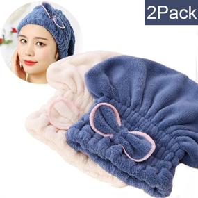 img 4 attached to 👒 SweetCat 2PC Microfiber Hair Drying Caps, Super Soft &amp; High Absorbency, Quick Dry Hair Turban Wrap Towels Shower Cap for Girls and Women (Blue+Beige)…
