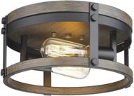 🏡 osimir 2-light farmhouse flush mount ceiling light, 12 inch round cage fixture with black & wood grain texture finish, re9180-2b логотип