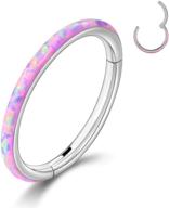 cicimoto opal 16g cartilage earring nose rings hoop - surgical steel septum daith helix tragus piercing jewelry - 6mm & purple logo