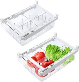 img 4 attached to 🍎 iBesi 2 Pack Refrigerator Organizer Bins with Pull-out Drawer Design and 4 Divided Sections - Perfect Fridge Storage Solution for Shelves Under 0.6