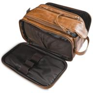 🧳 brown synthetic leather toiletry bag for men - large dopp kit with double zipper, ideal travel shaving & cosmetics organizer in suitcase logo