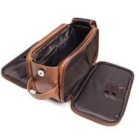 img 1 attached to 🧳 Brown Synthetic Leather Toiletry Bag for Men - Large Dopp Kit with Double Zipper, Ideal Travel Shaving & Cosmetics Organizer in Suitcase