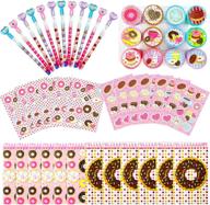 🍩 tinymills donuts birthday party favor kit (12 multi-point pencils, 12 self-inking stampers, 12 sticker sheets, 12 small spiral notepads) - donuts party supplies for favor bags, stuffers, and pinata fillers логотип