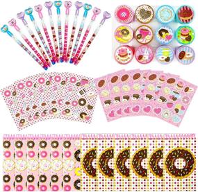 img 4 attached to 🍩 TINYMILLS Donuts Birthday Party Favor Kit (12 multi-point pencils, 12 self-inking stampers, 12 sticker sheets, 12 small spiral notepads) - Donuts party supplies for favor bags, stuffers, and pinata fillers