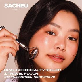 img 3 attached to 🌟 SACHEU Stainless Steel Face Roller: Dual Sided, Travel Pouch Included