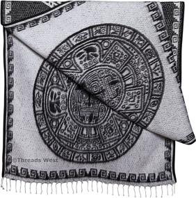 img 1 attached to Threads West Authentic Mexican Poncho Reversible Cobija Blanket - Aztec Calendar: Uniquely Crafted, Traditional Style