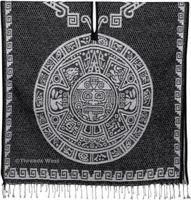 img 2 attached to Пончо Threads West Authentic Mexican Poncho Reversible Cobija Blanket - Ацтекский Календарь: Уникально изготовленный, традиционный стиль.