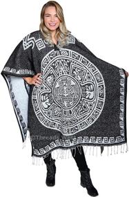 img 4 attached to Threads West Authentic Mexican Poncho Reversible Cobija Blanket - Aztec Calendar: Uniquely Crafted, Traditional Style