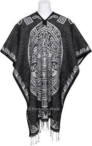 img 3 attached to Threads West Authentic Mexican Poncho Reversible Cobija Blanket - Aztec Calendar: Uniquely Crafted, Traditional Style