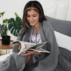 img 3 attached to 🛌 PHF 100% Cotton Waffle Weave Blanket Queen Size 90"x90" - Soft & Lightweight All Season Blanket - Ideal for Bed, Couch, and Sofa - Elegant Home Decor - Charcoal