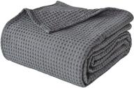 🛌 phf 100% cotton waffle weave blanket queen size 90"x90" - soft & lightweight all season blanket - ideal for bed, couch, and sofa - elegant home decor - charcoal logo