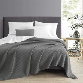 img 2 attached to 🛌 PHF 100% Cotton Waffle Weave Blanket Queen Size 90"x90" - Soft & Lightweight All Season Blanket - Ideal for Bed, Couch, and Sofa - Elegant Home Decor - Charcoal