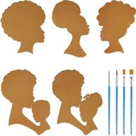 🎨 set of 5 african girl wooden craft wreath templates - mother and child diy silhouette head template, with 6 round flat paintbrushes for mom presents logo