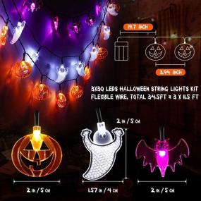 img 2 attached to 🎃 YUNLIGHTS Halloween String Lights: 3 Packs Battery Operated Pumpkin, Bat, and Ghost Decorations Kit with 3x30 LED Lights, 11.5ft Length - Perfect for Indoor/Outdoor Halloween & Holiday Party Decoration!