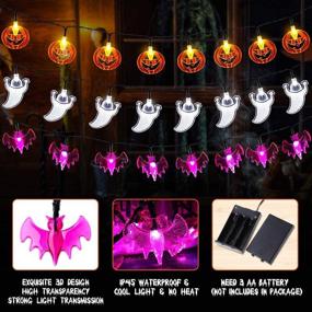 img 3 attached to 🎃 YUNLIGHTS Halloween String Lights: 3 Packs Battery Operated Pumpkin, Bat, and Ghost Decorations Kit with 3x30 LED Lights, 11.5ft Length - Perfect for Indoor/Outdoor Halloween & Holiday Party Decoration!