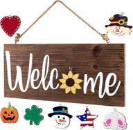 🎉 yumsur welcome sign wreath: versatile seasonal front door decoration with interchangeable icons - perfect outdoor hangers for party decor & christmas логотип