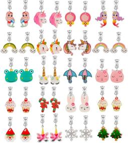 img 4 attached to Adorable Set of 20 Pairs Clip-On Earrings: Mermaid, Unicorn, Lollipop, and Rainbow Themes for Playful Princesses - Perfect Jewelry Toys for Little Girls
