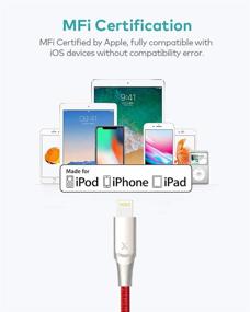 img 1 attached to 🔴 Xcentz кабель зарядки для iPhone 6 футов, сертифицированный MFi кабель Lightning с металлическим разъемом, прочный оплетенный нейлоновый кабель высокой скорости зарядки для iPhone 11/X/XS Ma/XR/8 Plus/7/6/5, iPad - красный