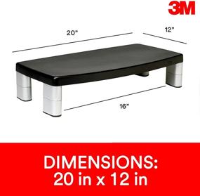 img 3 attached to 🖥️ 3M Extra Wide Adjustable Monitor Stand: Easily Adjusts Height, Holds Up to 40 lbs, Ample Storage Space, Silver/Black (MS90B)