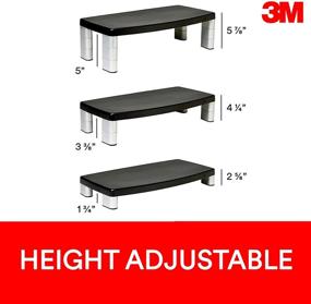 img 2 attached to 🖥️ 3M Extra Wide Adjustable Monitor Stand: Easily Adjusts Height, Holds Up to 40 lbs, Ample Storage Space, Silver/Black (MS90B)