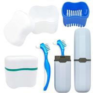 🦷 denture care kit: 2 denture bath cups + 2 denture brushes, 2 portable toothbrush boxes, retainer bath with lid, cleaning denture boxes, travel toothbrush kit logo