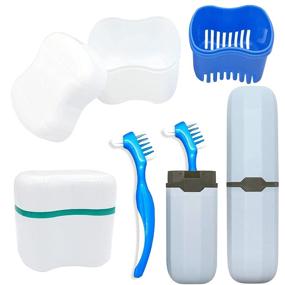 img 4 attached to 🦷 Denture Care Kit: 2 Denture Bath Cups + 2 Denture Brushes, 2 Portable Toothbrush Boxes, Retainer Bath with Lid, Cleaning Denture Boxes, Travel Toothbrush Kit