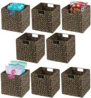 🧺 mdesign woven hyacinth farmhouse kitchen storage organizer basket bin - 8 pack, black wash логотип