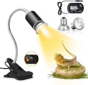 img 4 attached to 🦎 JOUEUYB Reptile Heat Lamp with 360° Rotatable Clip - Adjustable UVA UVB Light for Turtle Tank, Terrarium - Includes Digital Thermometer and 2 Heat Lamp Bulbs - Ideal for Tortoise, Lizard, Snake, Reptile