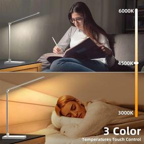 img 1 attached to 🌟 Juylux LED Desk Lamp for Home Office with USB Charging Port - Eye-Caring Table Lamp with 3 Color Modes, 5 Brightness Levels, 45 mins Timer, Night Light - Ideal Desk Light for Working and Reading